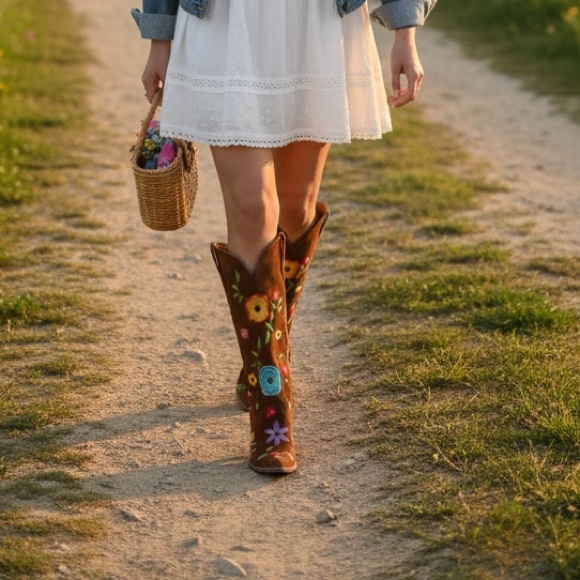 Dingo Flower Power Embroidered Floral Snip Toe Knee-hi Western Cowboy Boots - Picture 15 of 15